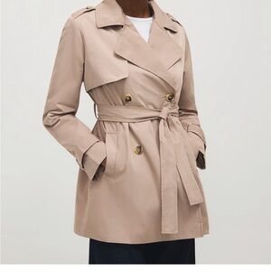 Suzy Shier Taupe Double-Breasted Trench Coat with Belt